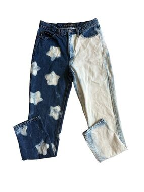 Rare!! GUESS Jeans Y2K Two-Tone Patchwork Star Bleach Denim Size 29